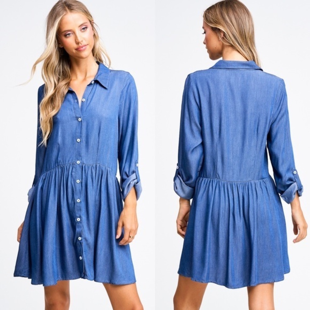 Color Threads Chambray Pinstriped Denim Dress